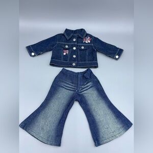 18” Doll clothing. Denim embroidered Jacket and Flare Jeans